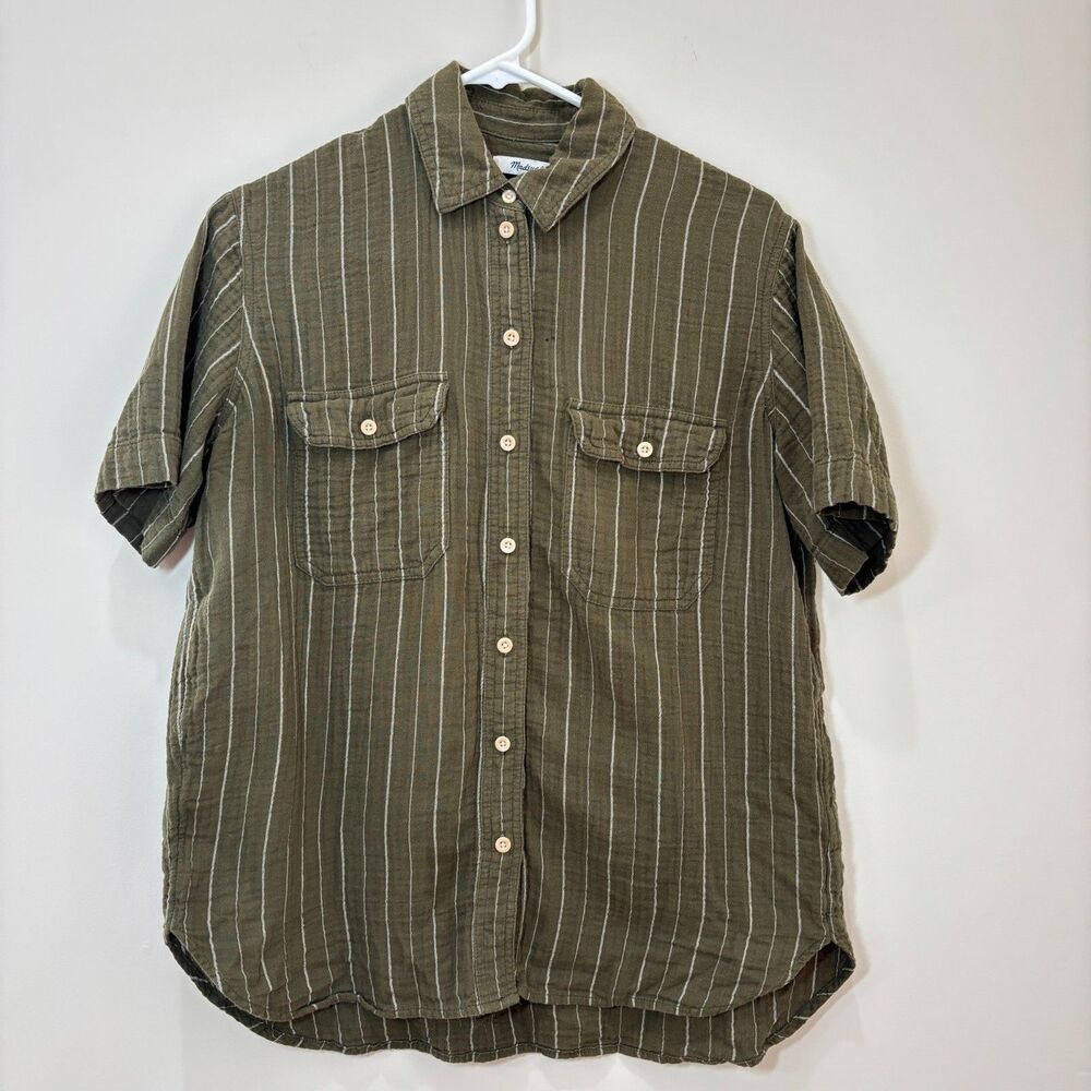 Madewell Olive Green Pinstripe Button-Up Shirt - Picture 2 of 9